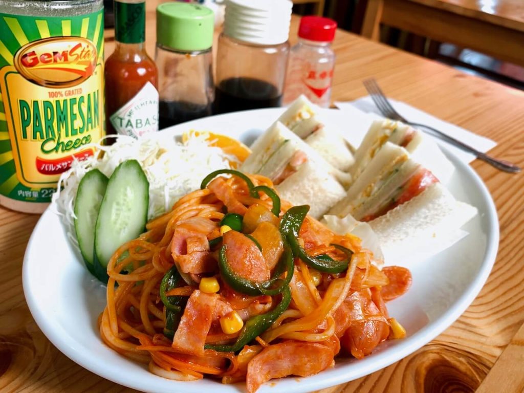伊佐市_喫茶びっく_スパゲティとサンドイッチのセット